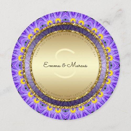 Purple Boho Floral Round Wedding Menu Cards