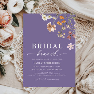 Purple Boho Floral Wildflower Bridal Brunch Invitation