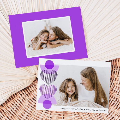 Purple Boho Hearts Photo Valentines Day Holiday Card