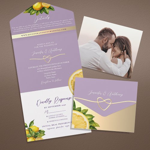 Purple Boho Lemon Wedding All In One Invitation