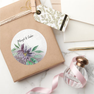 Purple Boho Lotus Watercolor Lace Classic Round Sticker