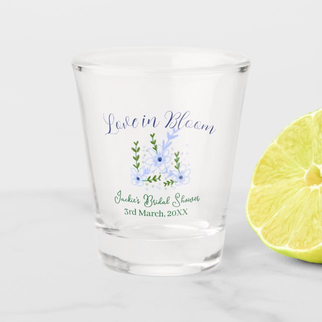 Purple boho love in Bloom bridal shower name retro Shot Glass (Front)