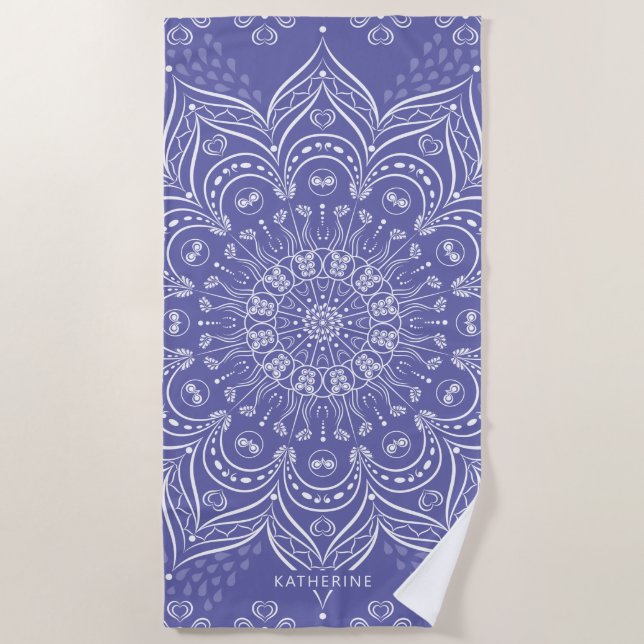 Purple Boho Mandala Elegant Modern Personalized Beach Towel (Front)