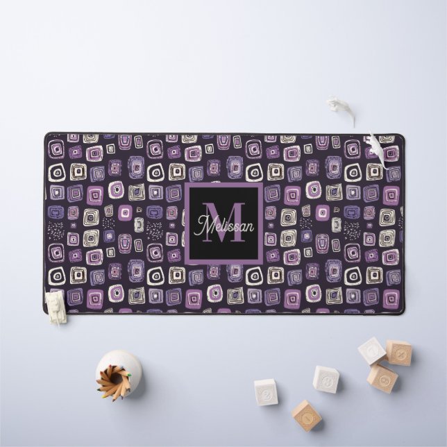 Purple Boho Monogram Name  Desk Mat (Kids Table)