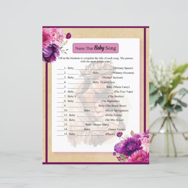 Purple Boho Name that Baby Song Game (Standing Front)