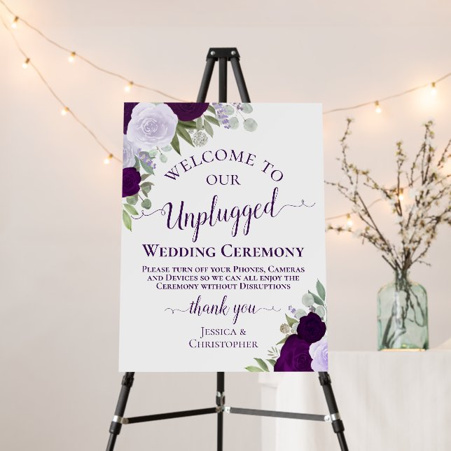 Purple Boho Roses Chic Unplugged Wedding Ceremony Foam Board (In Situ (Stand))