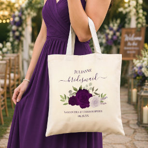 Purple Boho Roses Elegant Bridesmaid Wedding Favor Tote Bag