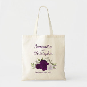 Purple Boho Roses Elegant Couple's Names Wedding  Tote Bag