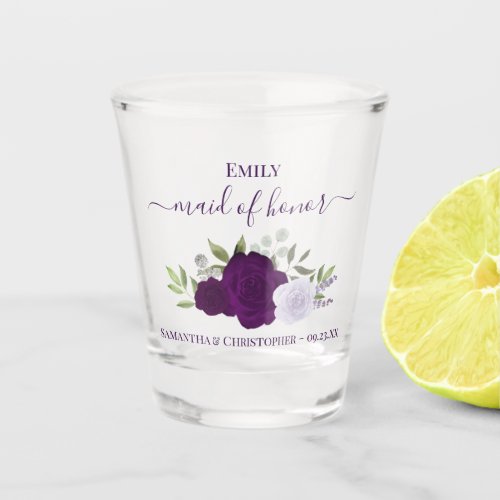 Purple Boho Roses Elegant Maid of Honor Wedding Shot Glass