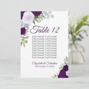 Purple Boho Roses Wedding Seating Chart Card Large