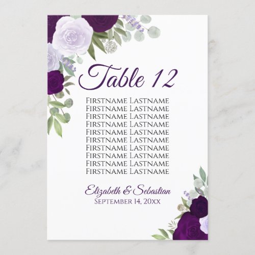 Purple Boho Roses Wedding Seating Chart Card Large