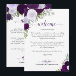 Purple Boho Roses Wedding Welcome & Itinerary Program<br><div class="desc">These beautiful cards are designed to welcome your guests and special members of your wedding party. The rustic boho chic design includes hand painted watercolor roses, eucalyptus leaves, and garden greenery in shades of purple, plum, and lavender. The front has space for a welcome message, and on the back is...</div>