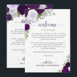 Purple Boho Roses Wedding Welcome & Itinerary Program<br><div class="desc">These beautiful cards are designed to welcome your guests and special members of your wedding party. The rustic boho chic design includes hand painted watercolor roses, eucalyptus leaves, and garden greenery in shades of purple, plum, and lavender. The front has space for a welcome message, and on the back is...</div>