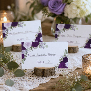 Purple Boho Roses Wedding Write-In Escort Card