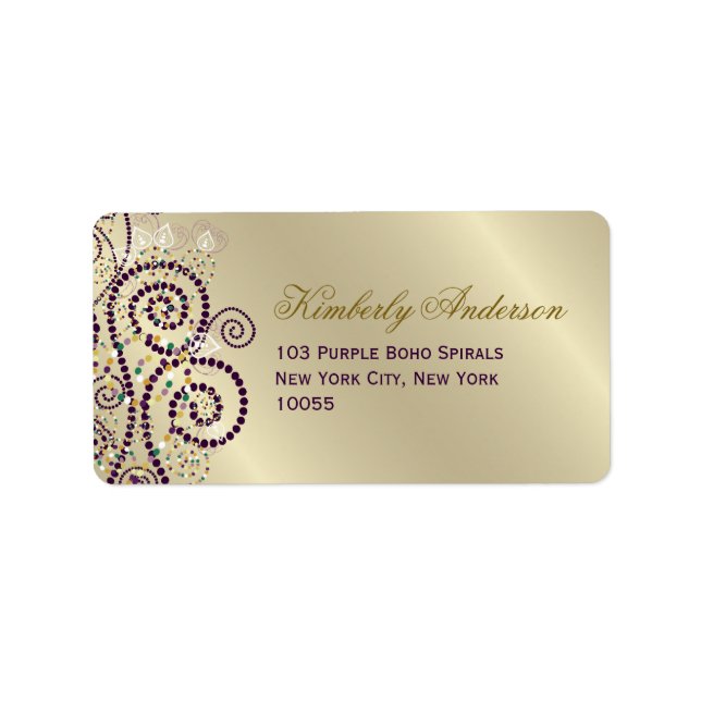 Purple Boho Spirals Birthday Wedding Address Label (Front)
