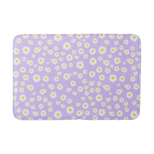 Purple Boho Spring Daisies Pattern Bath Mat