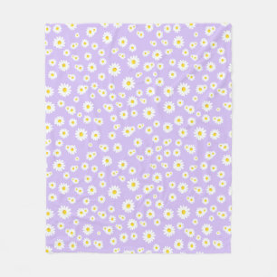 Purple Boho Spring Daisies Pattern Fleece Blanket