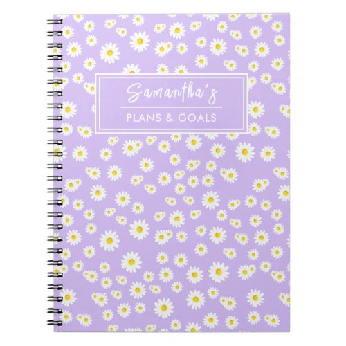 Purple Boho Spring Daisies Pattern Notebook