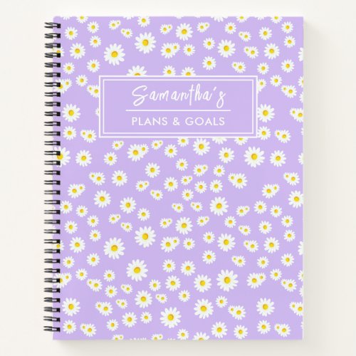 Purple Boho Spring Daisies Pattern Notebook
