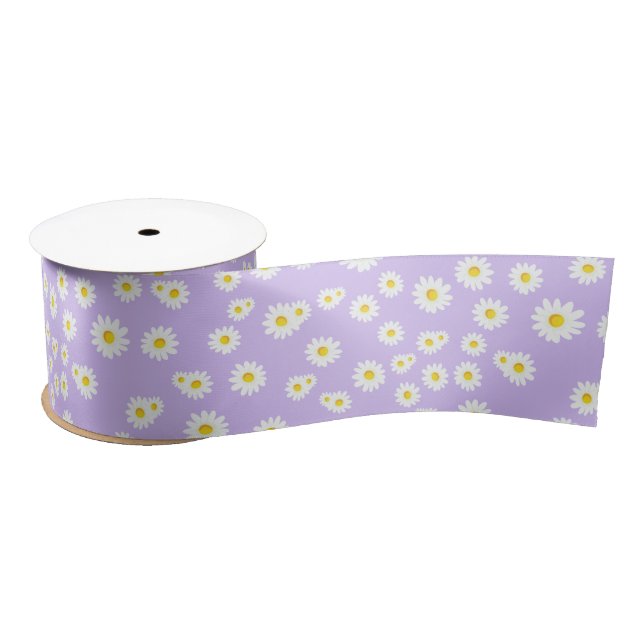 Purple Boho Spring Daisies Pattern Satin Ribbon (Spool)