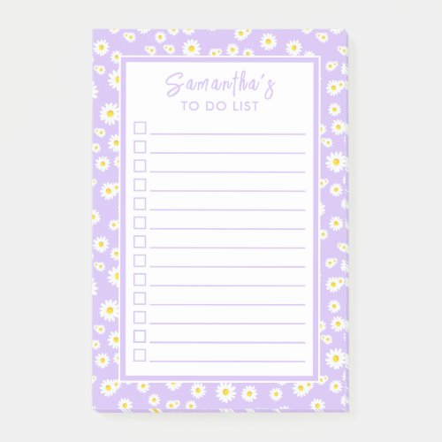 Purple Boho Spring Daisies To Do List Post_it Notes