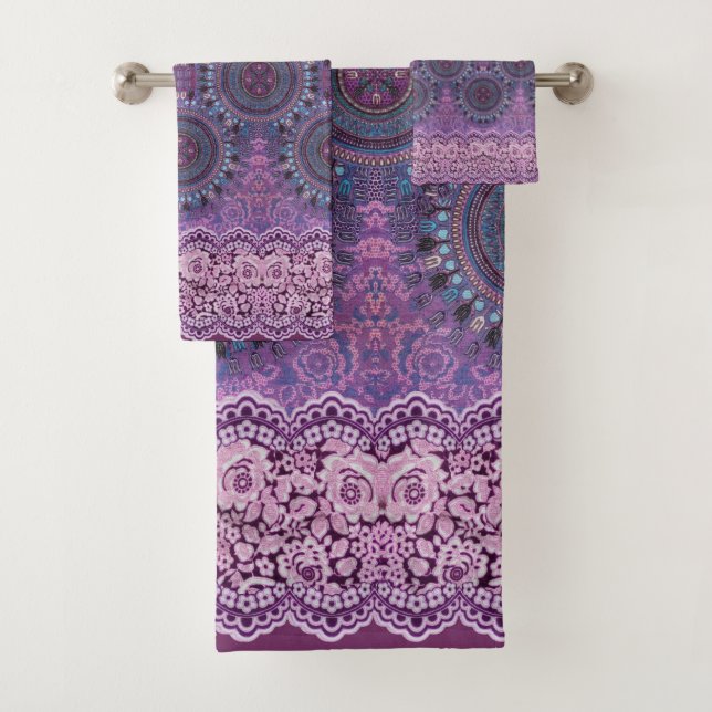 Purple Boho Style Bath Towel Set (Insitu)