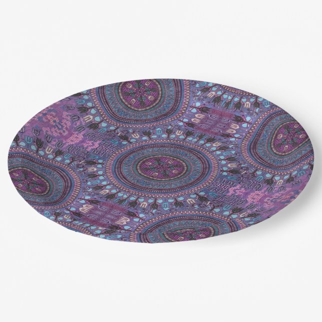 Purple Boho Style Paper Plates (Angled)