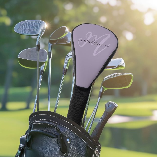 Purple Boho Stylish Script Monogram Name Ladies Golf Head Cover (Creator Uploaded)