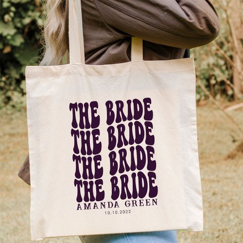 Purple Boho Trendy Boho Retro Personalized Bride Tote Bag