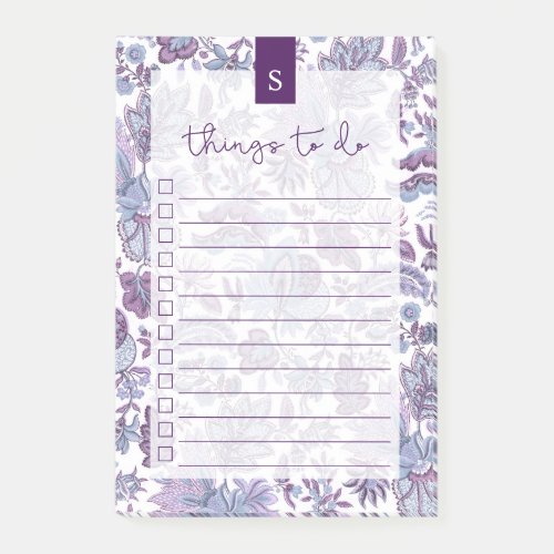 Purple Boho Vintage Floral Lined To_Do List Post_it Notes