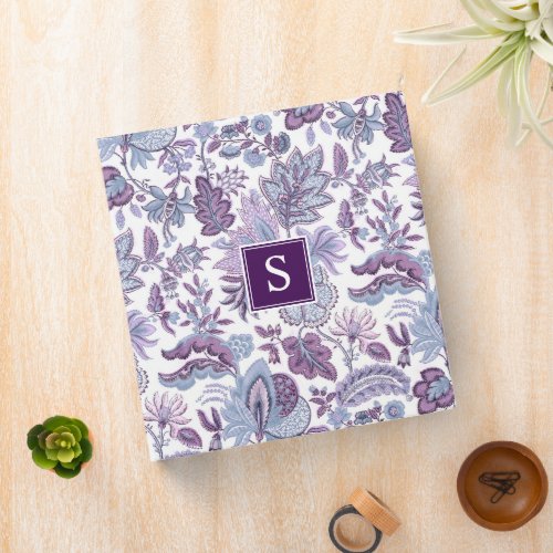 Purple Boho Vintage Floral Monogram 3 Ring Binder