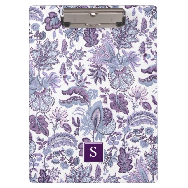 Purple Boho Vintage Floral Monogram Clipboard (Front)