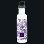 Purple Boho Vintage Floral Monogram Stainless Steel Water Bottle<br><div class="desc">Custom printed water bottle with a whimsical floral pattern in shades of purple and white. Personalize it with your monogram initial in a dark plum square frame. Use the design tools to edit the text fonts and colors and add your own photos to create a one of a kind design....</div>