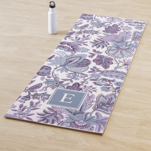 Purple Boho Vintage Floral Monogram Yoga Mat