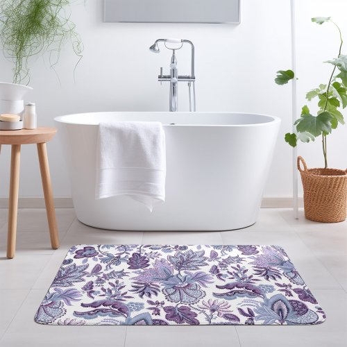 Purple Boho Vintage Floral Print Bath Mat