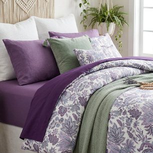 Purple Boho Vintage Floral Print Duvet Cover