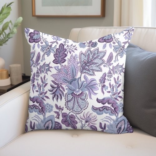 Purple Boho Vintage Floral Print Throw Pillow
