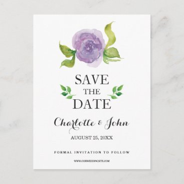 Purple boho watercolor floral save the dates announcement postcard