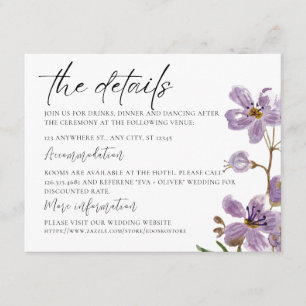 Purple Boho Watercolor Orchids Wedding Reception Enclosure Card