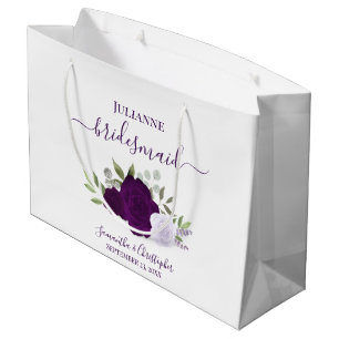 Purple Boho Watercolor Roses Wedding Bridesmaid Large Gift Bag