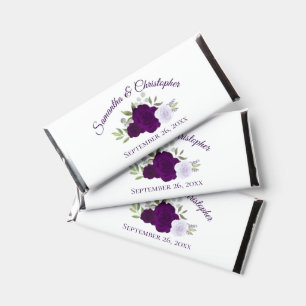 Purple Boho Watercolor Roses Wedding Thank You Hershey Bar Favors