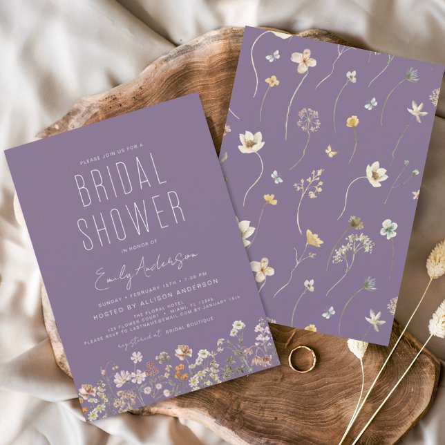 Purple Boho Wildflower Bridal Shower Elegant Invitation (Creator Uploaded)