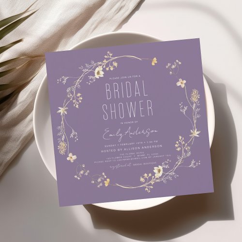 Purple Boho Wildflower Bridal Shower Elegant Invitation