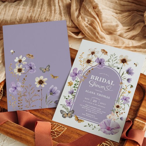 Purple Boho Wildflower Meadow Bridal Shower Invitation