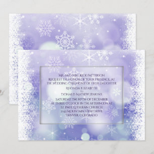 Purple Bokah Snowflakes Winter Wedding Invitation