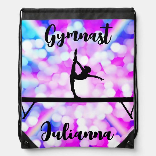 Purple Bokeh Blast Gymnastics Beam Personalized    Drawstring Bag