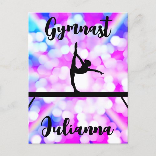 Purple Bokeh Blast Gymnastics Beam Personalized    Postcard