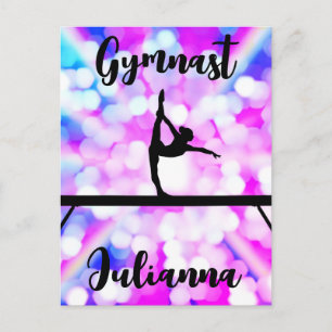 Purple Bokeh Blast Gymnastics Beam Personalized Postcard