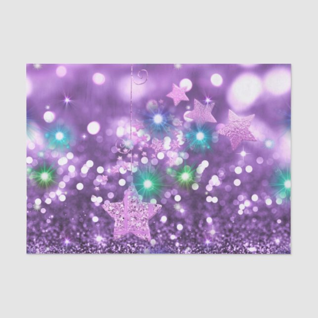 Purple Bokeh Faux Glitter & Colorful Shining Stars Tissue Paper (Front)