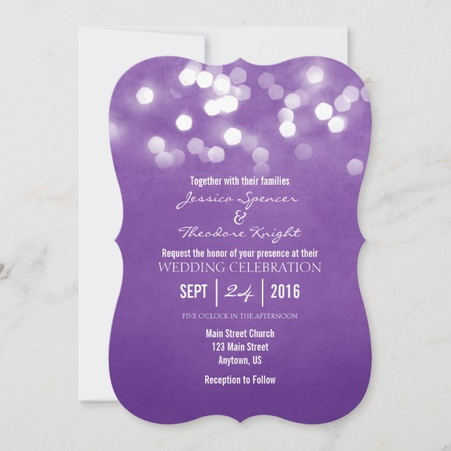 Purple Bokeh Glitter Lights Wedding Invitation (Front)